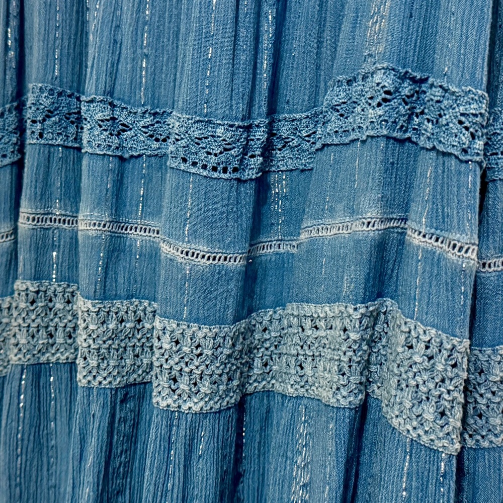 Mlle Gabrielle Blue Maxi Dress with Metallic Accents and Lace Inset, Size 2X - Picture 5 of 9